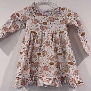 Stitchy Fish Girl White Be Thankful Pumpkin Thanksgiving Ruffle Mini Dress SZ 5